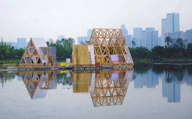 湖上漂來音樂廳 成都錦城湖修建漂浮在湖上的群島